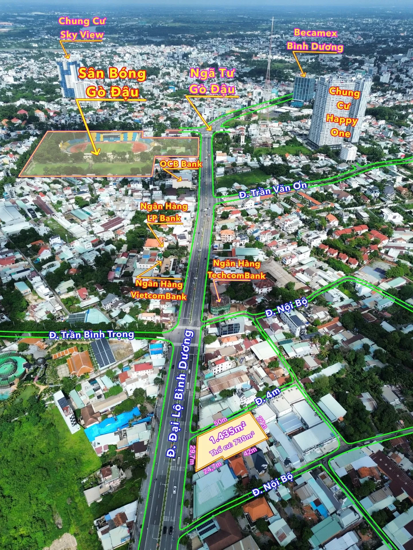 Bán đất mặt tiền Đại lộ Bình Dương Thủ Dầu Một 1.435m², quy hoạch TMDV, sẵn dòng tiền